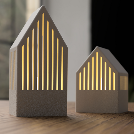 Japandi Teelichthäuser Set · 3D Druck Dekohaus · LED Winterlicht