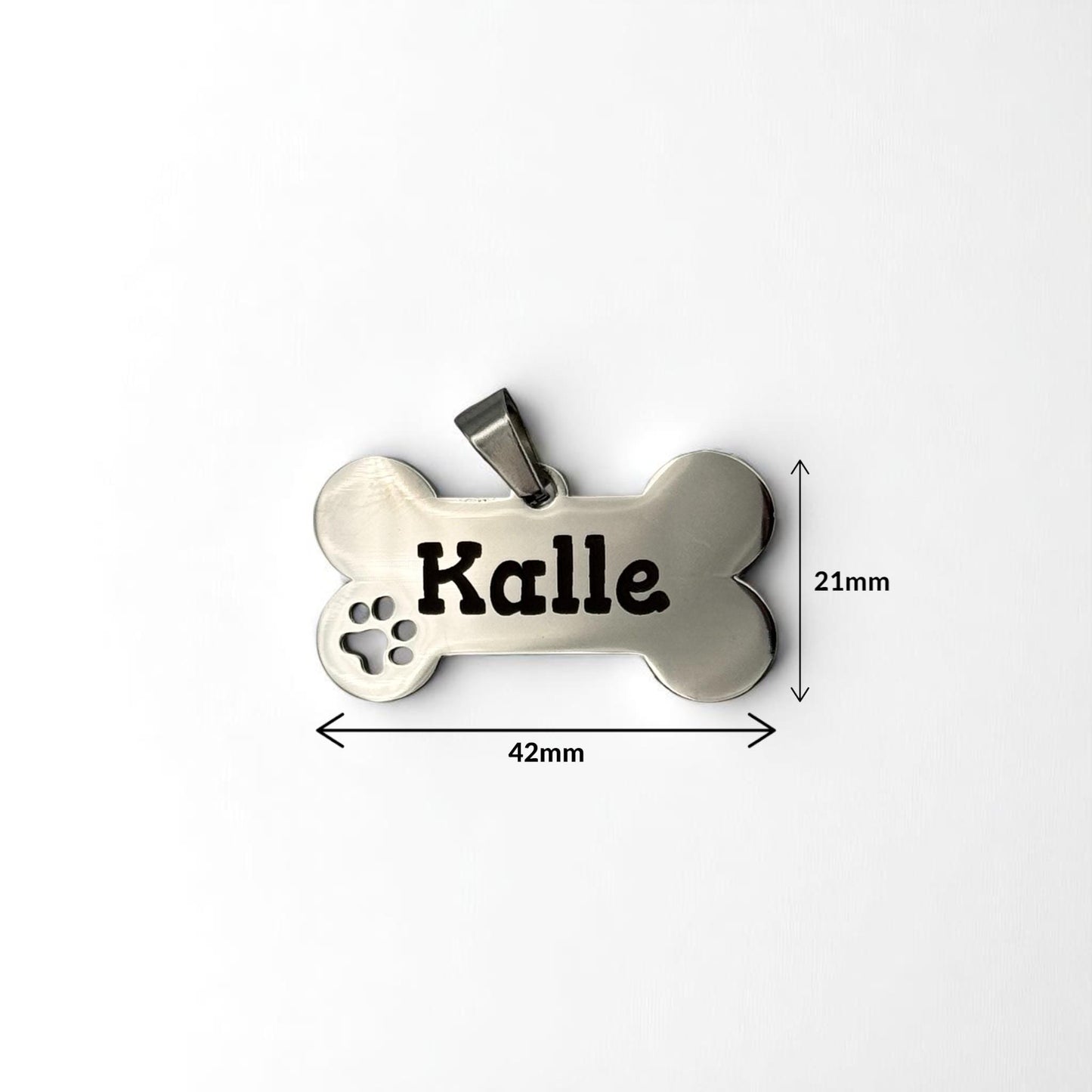Personalisierte Hundemarke aus Edelstahl mit Namensgravur – Knochenform mit Pfotenmotiv – Geschenk für Hundehalter