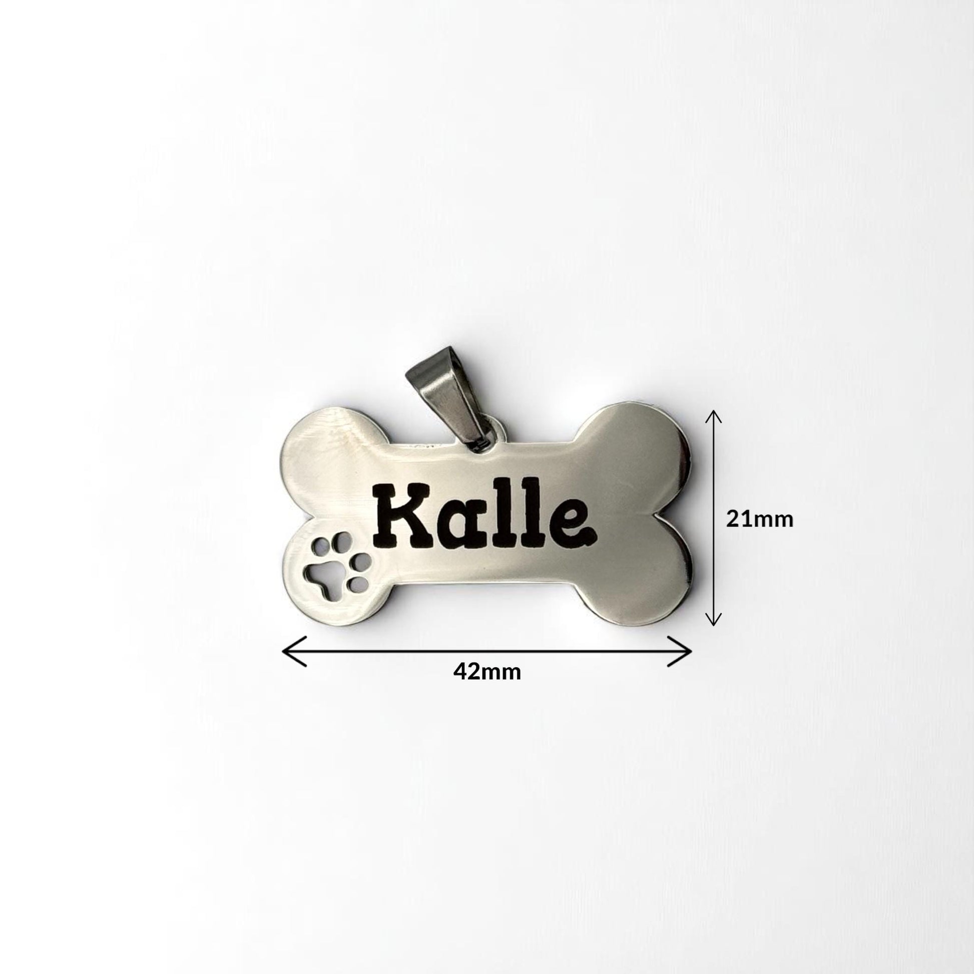 Personalisierte Hundemarke aus Edelstahl mit Namensgravur – Knochenform mit Pfotenmotiv – Geschenk für Hundehalter