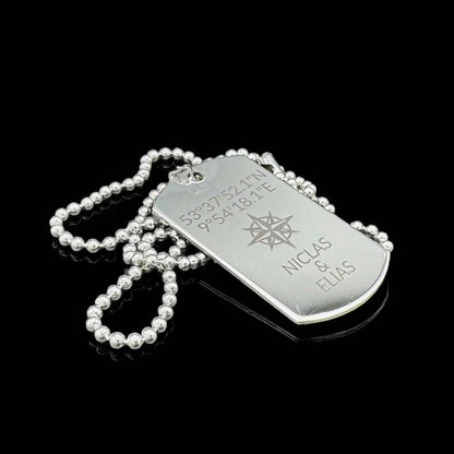 Military Halskette · Edelstahl Gravur · Kompass & Koordinaten