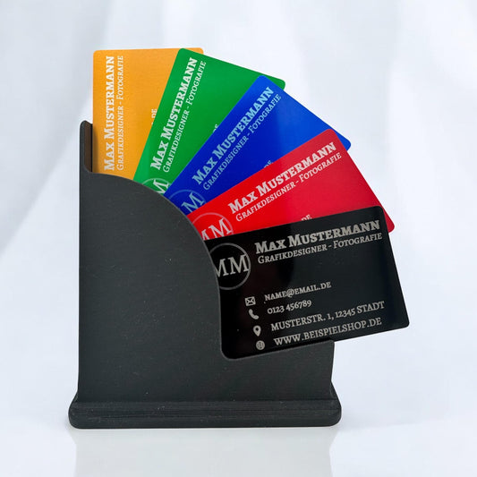 Alu-Visitenkarte mit Wunschgravur & Designservice – personalisiert in 24–48h | Metallkarte in Schwarz, Rot, Gold, Blau oder Grün