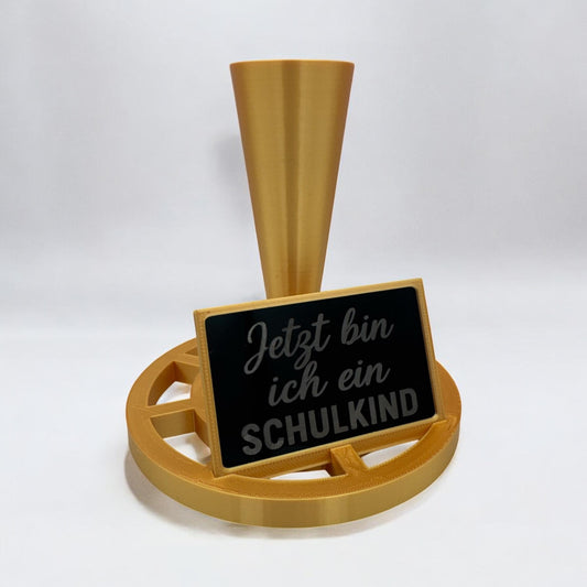 Schultütenständer personalisiert mit Wunschtext & Schild / in Gold, Silber, Kupfer und anderen Glanzfarben