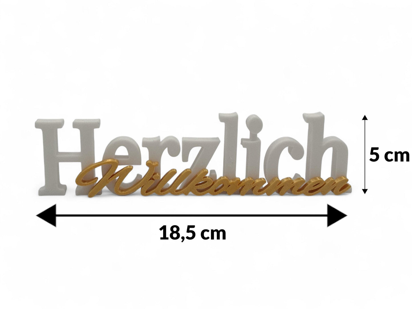 Moderner 3D-Druck Schriftzug Herzlich Willkommen, elegante Deko für Zuhause, Büro, Hochzeit oder besondere Feierlichkeiten.