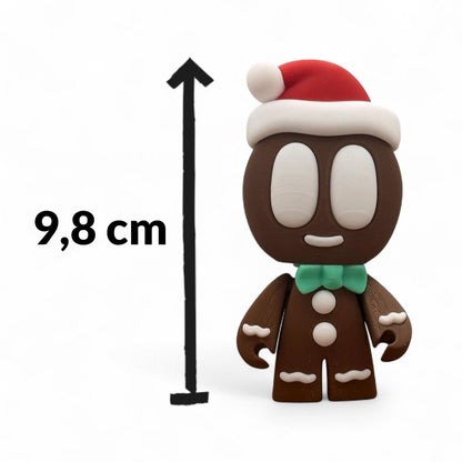 Lebkuchen-Blob Figur auf weißem Hintergrund mit Maßangabe 9,8 cm – Größenfoto, 3D-gedruckte Weihnachtsfigur.