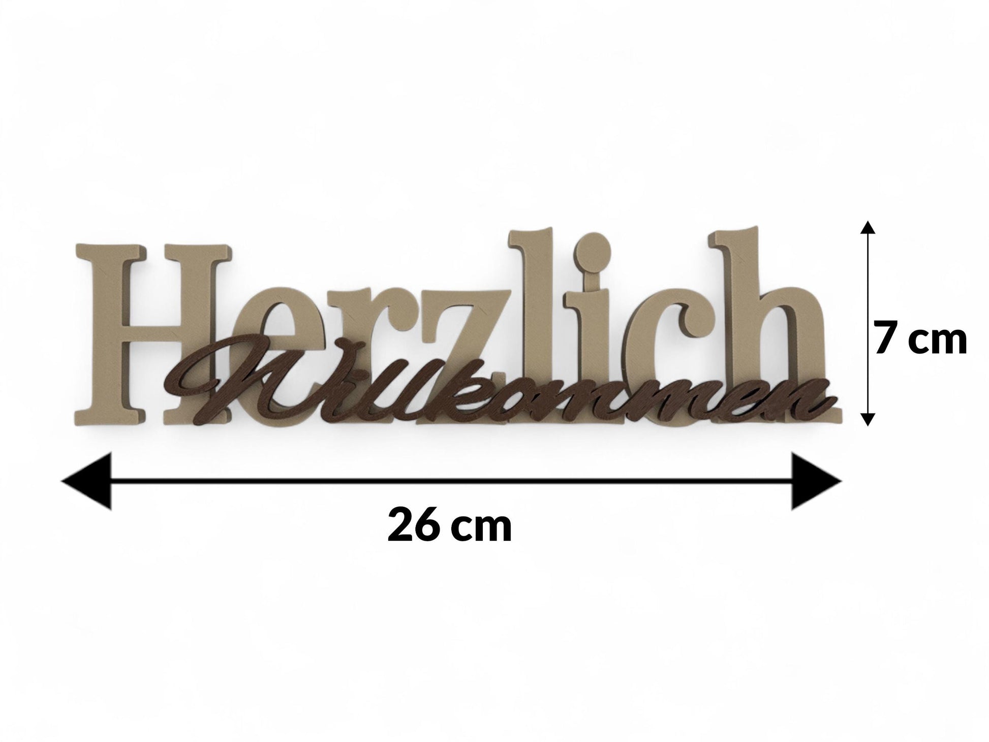 Personalisierbares Herzlich Willkommen Schild, hochwertig im 3D-Druck gefertigt, für Eingangsbereich, Tischdeko oder festliche Anlässe.