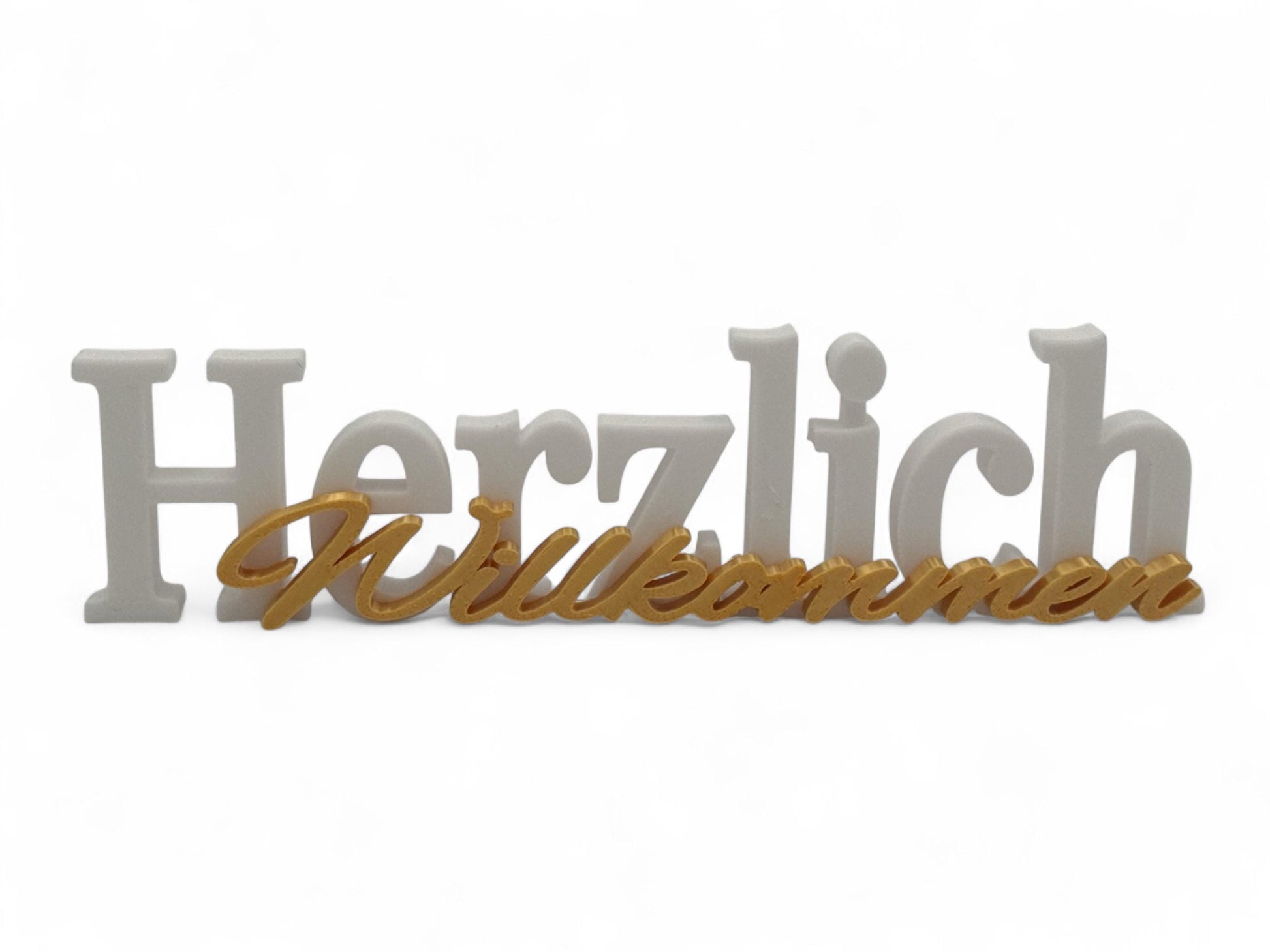Herzlich Willkommen Schild aus 3D-Druck, zweifarbiger Schriftzug in modernem Design, perfekte Dekoration für Haustür, Wohnung oder Events.