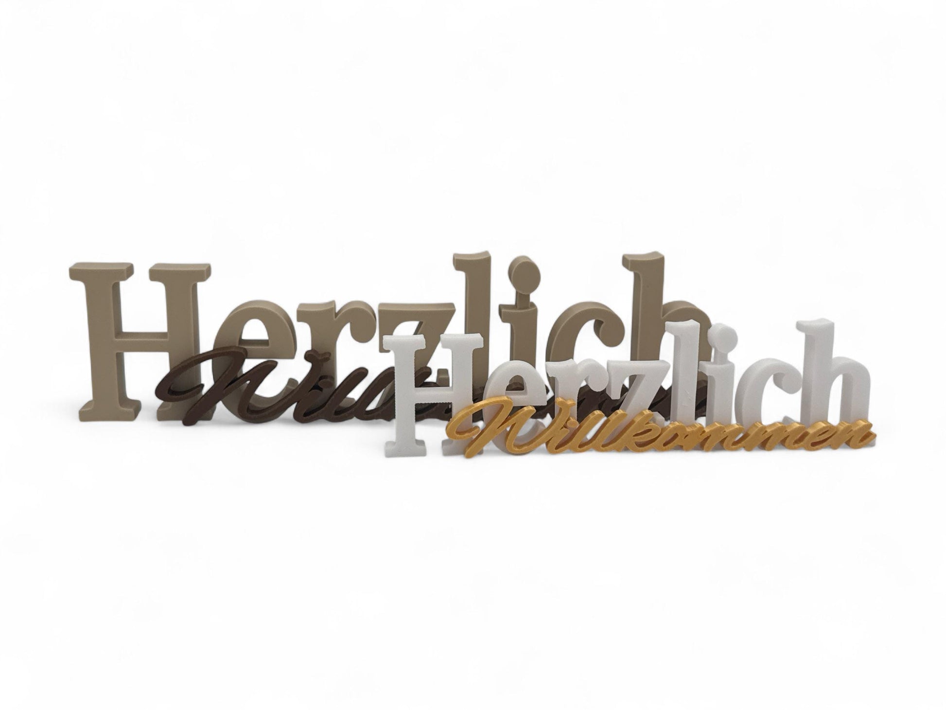 Dekoratives Willkommen-Schild, 3D-gedruckt in zwei Farben, stilvoller Schriftzug Herzlich Willkommen, ideal als Geschenk oder Partydeko.